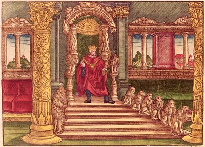 King Solomon on his throne, 1st Edition, from the Luther Bible, c.1530 by German School